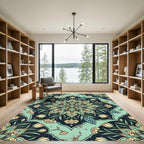 Turquoise Floral Medallion Mandala Garden Rug