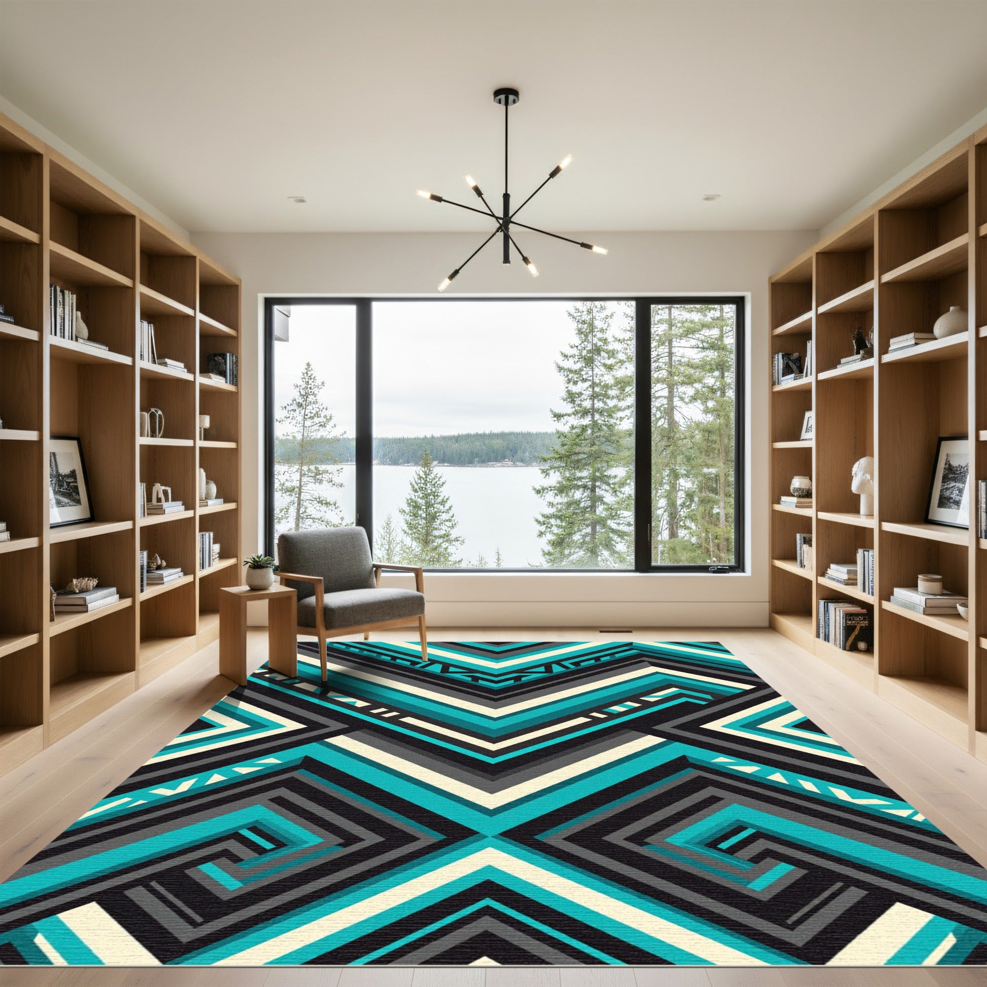 Geometric Teal And Charcoal Angular Illusion Rug