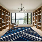 Modern Blue and Silver Diagonal Stripe Rug