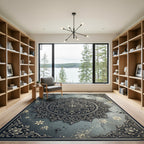 Silver Slate Ornate Floral Medallion Rug