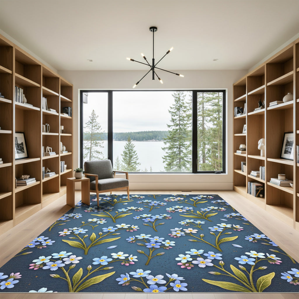 Blue Forget Me Not Floral Sprigs Rug
