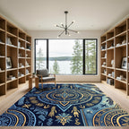 Ethereal Gold and Navy Aztec Mandala Rug