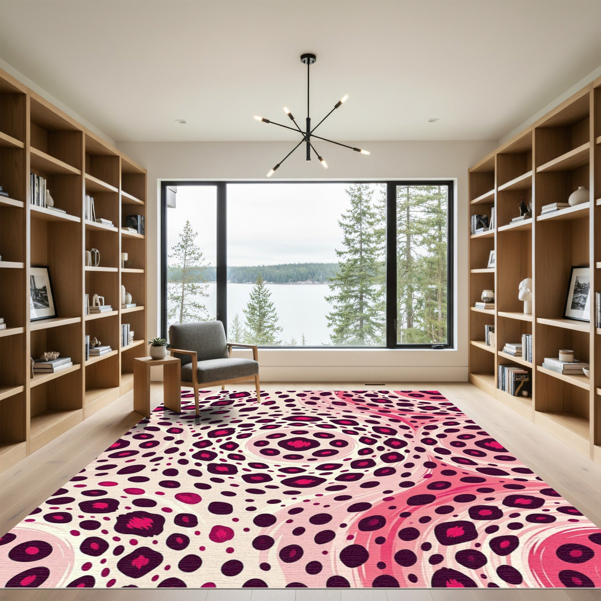 Vibrant Pink Abstract Leopard Spot Circular Rug