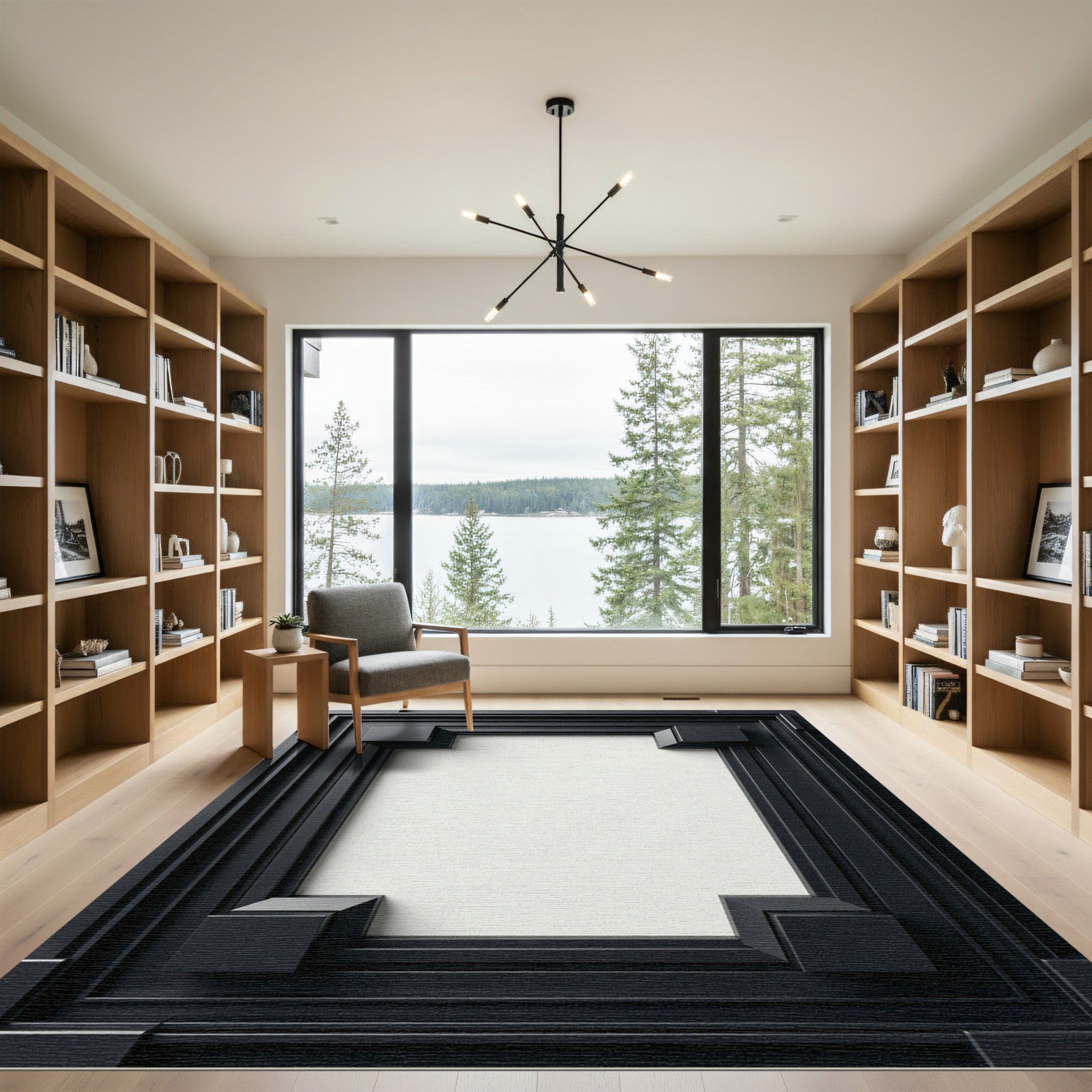 Geometric Dark Frame Relief Rug