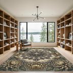 Elegant Golden Chrysanthemum Floral Medallion Rug