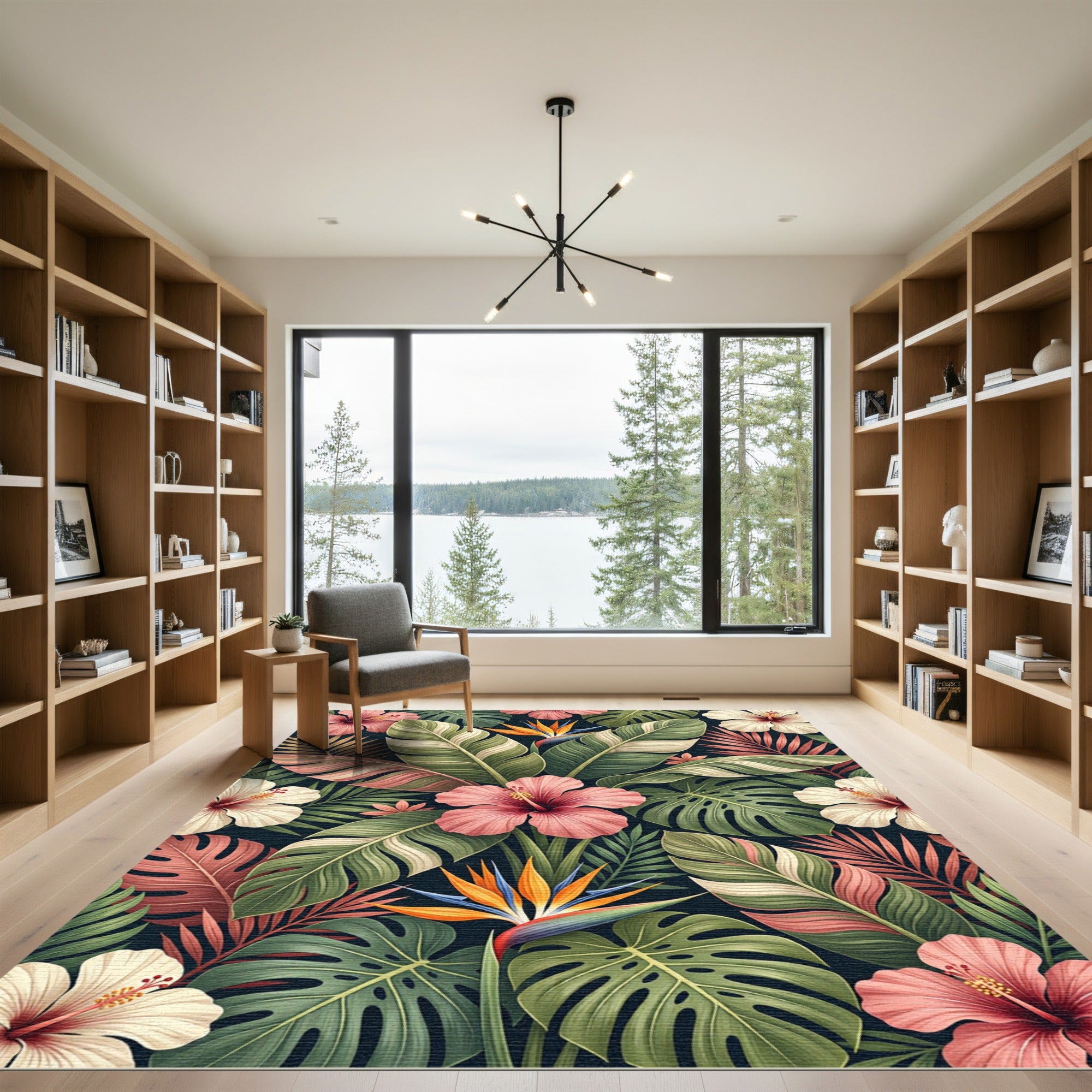Vibrant Tropical Bird Paradise Blooms Rug
