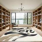 Minimalist Black and Beige Zen Calligraphy Rug