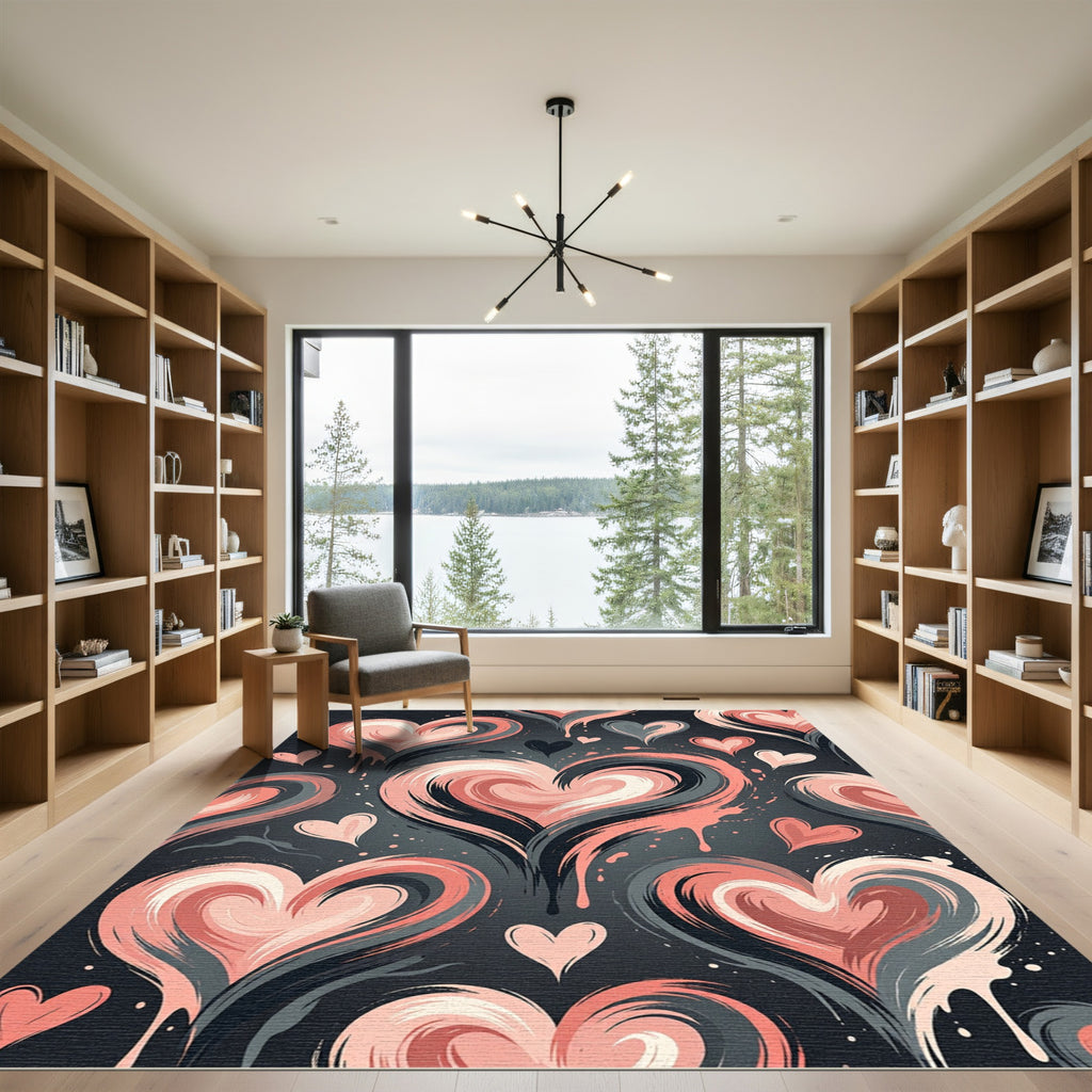 Pink Gray Swirl Hearts Splash Rug