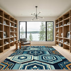 Geometric Teal Amber Hexagonal Arrangement Rug