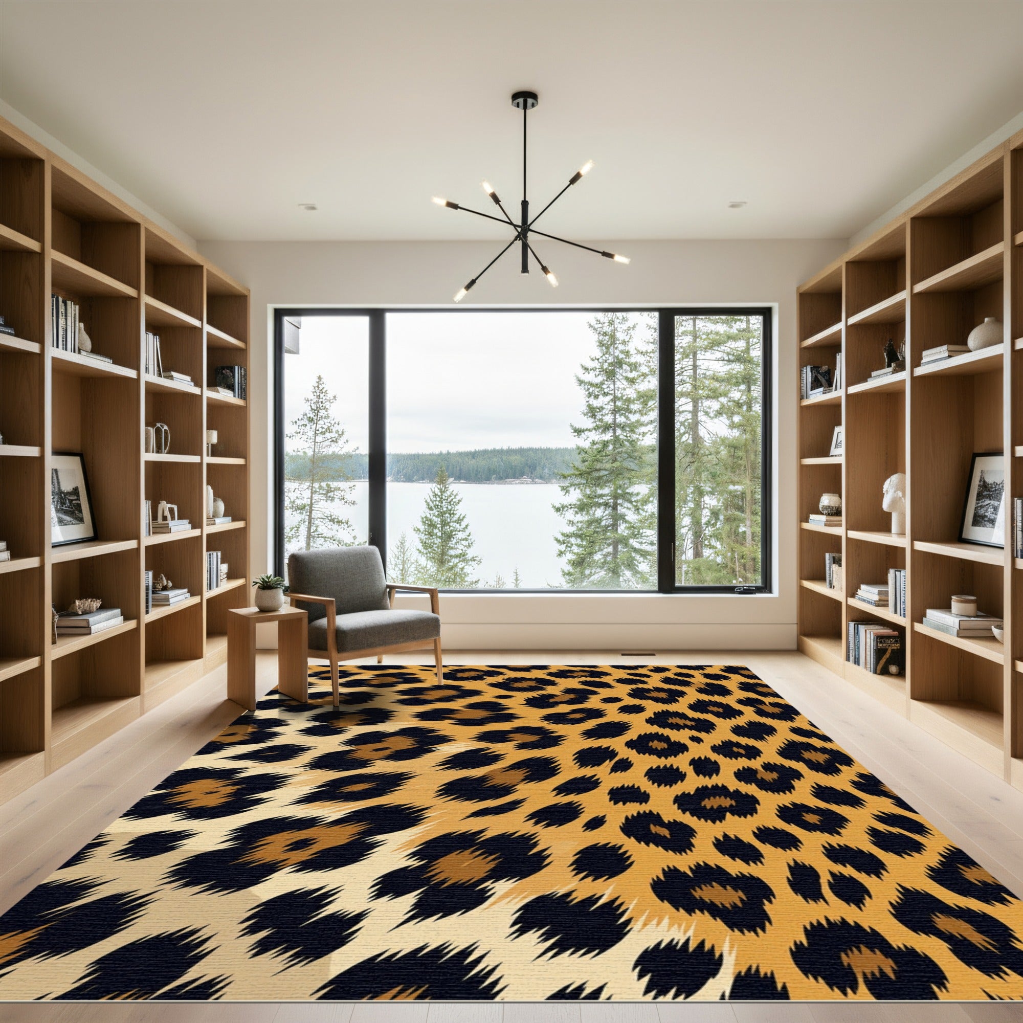 Bold Golden Leopard Spot Animal Skin Rug