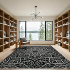Intricate Silver Monochromatic Filigree Mandala Rug