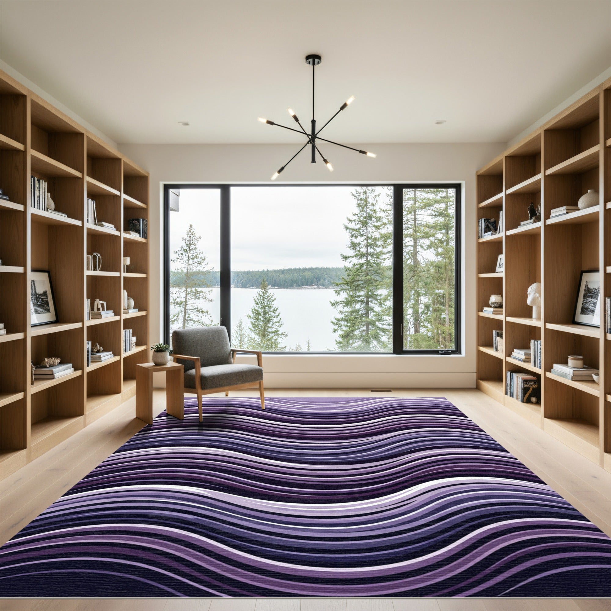 Deep Purple Wavy Stripe Abstraction Rug