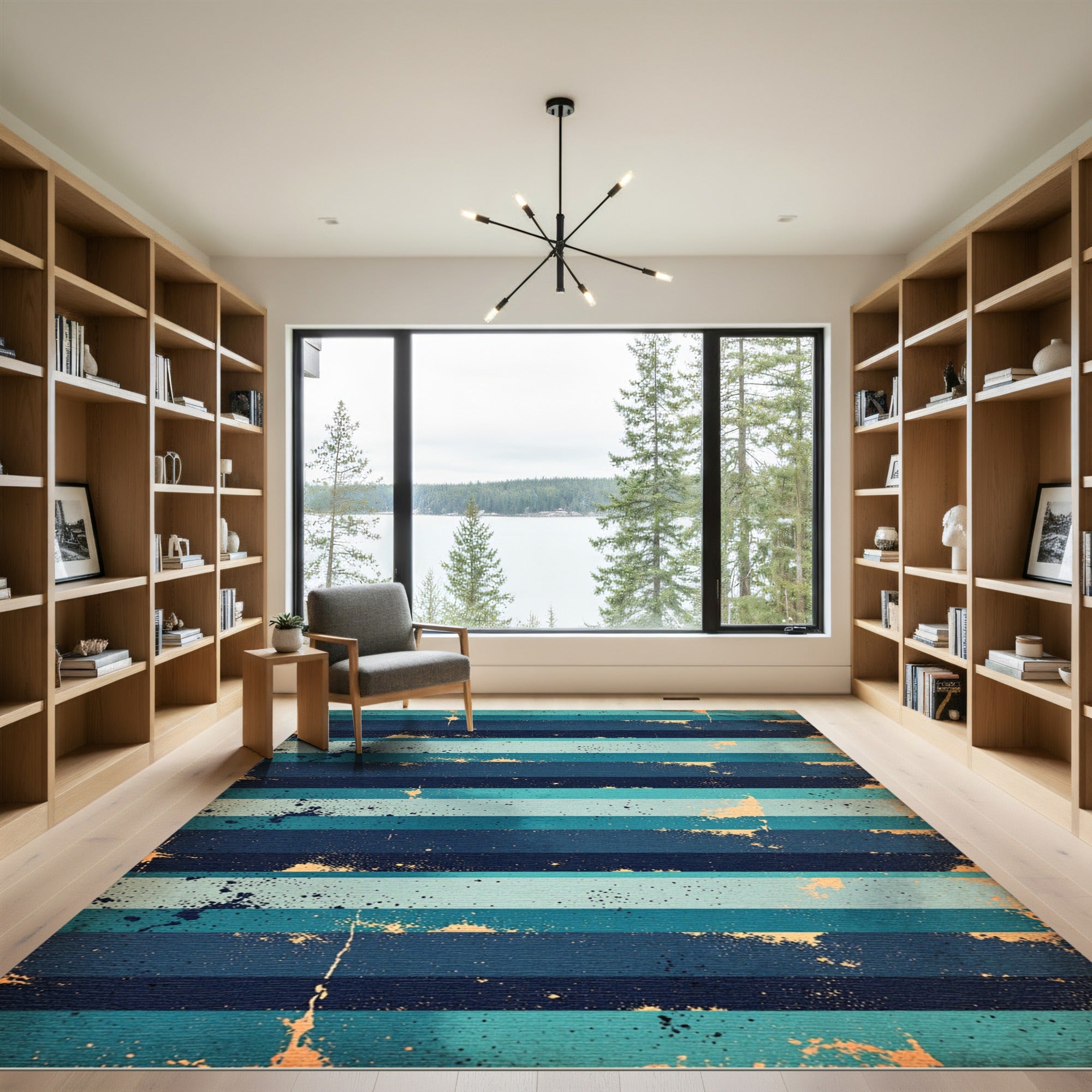 Coastal Blue Splattered Stripe Rug