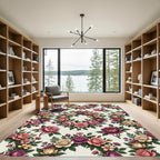 Romantic Peony Rose Garden Wreath Rug