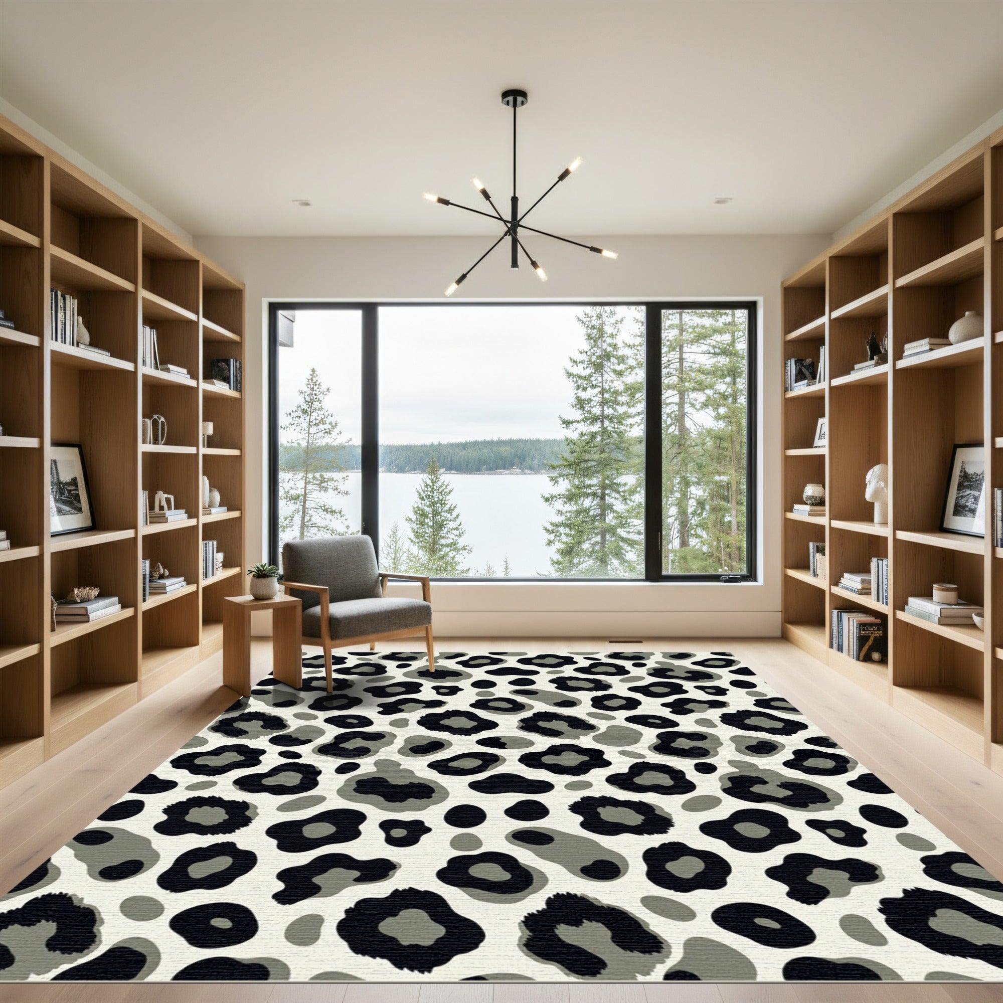 Black Gray Spotted Animal Print Rug