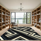 Geometric Monochrome Striped Chevron Rug