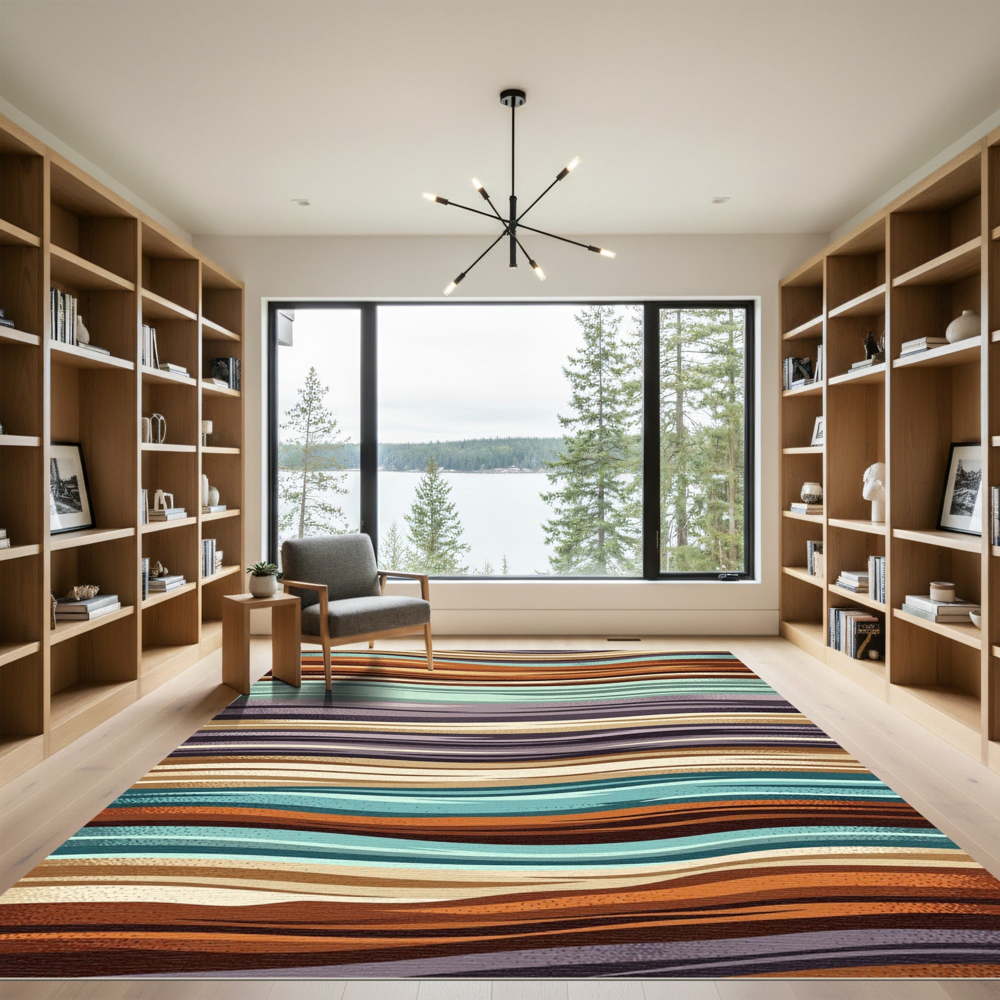 Wavy Earth Tone Multicolored Abstract Striped Rug