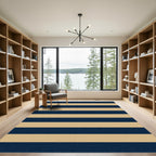 Bold Navy and Sand Striped Area Rug