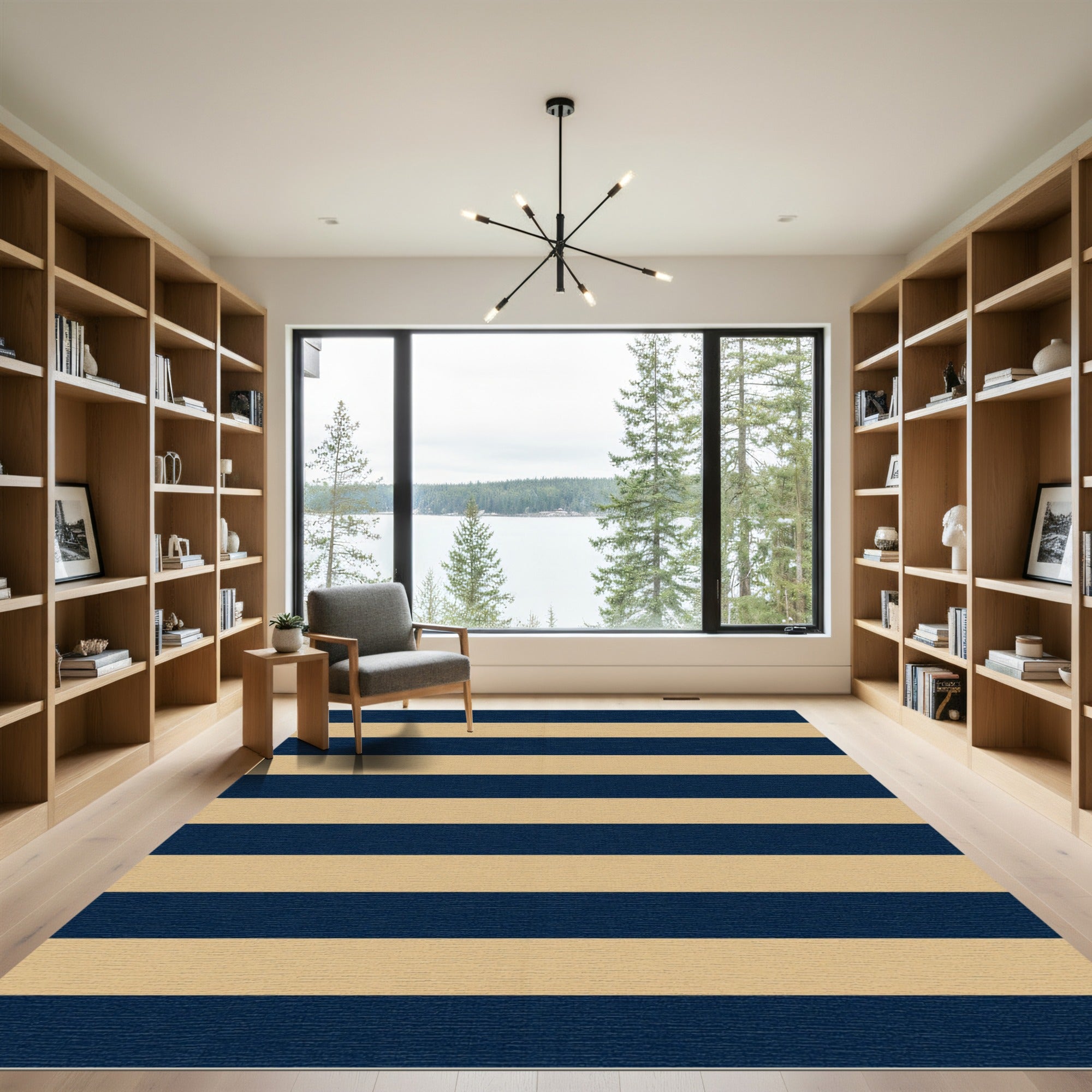 Bold Navy and Sand Striped Area Rug