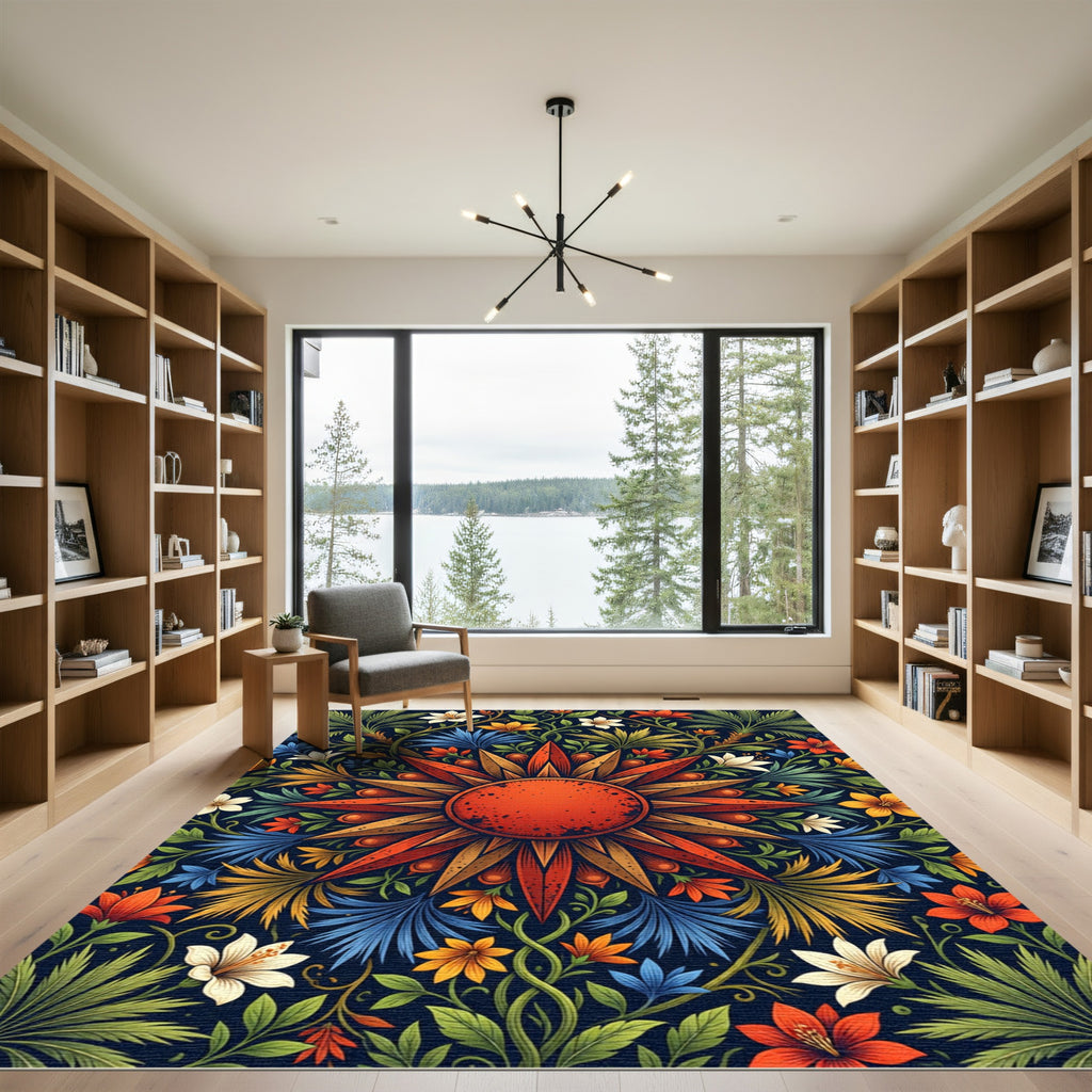 Vibrant Radiant Sunburst Floral Medallion Rug