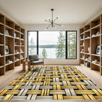 Golden Metallic Interwoven Woven Grid Rug