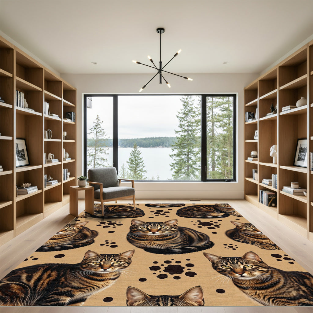 Whimsical Brown Tabby Cat Spotted Rug