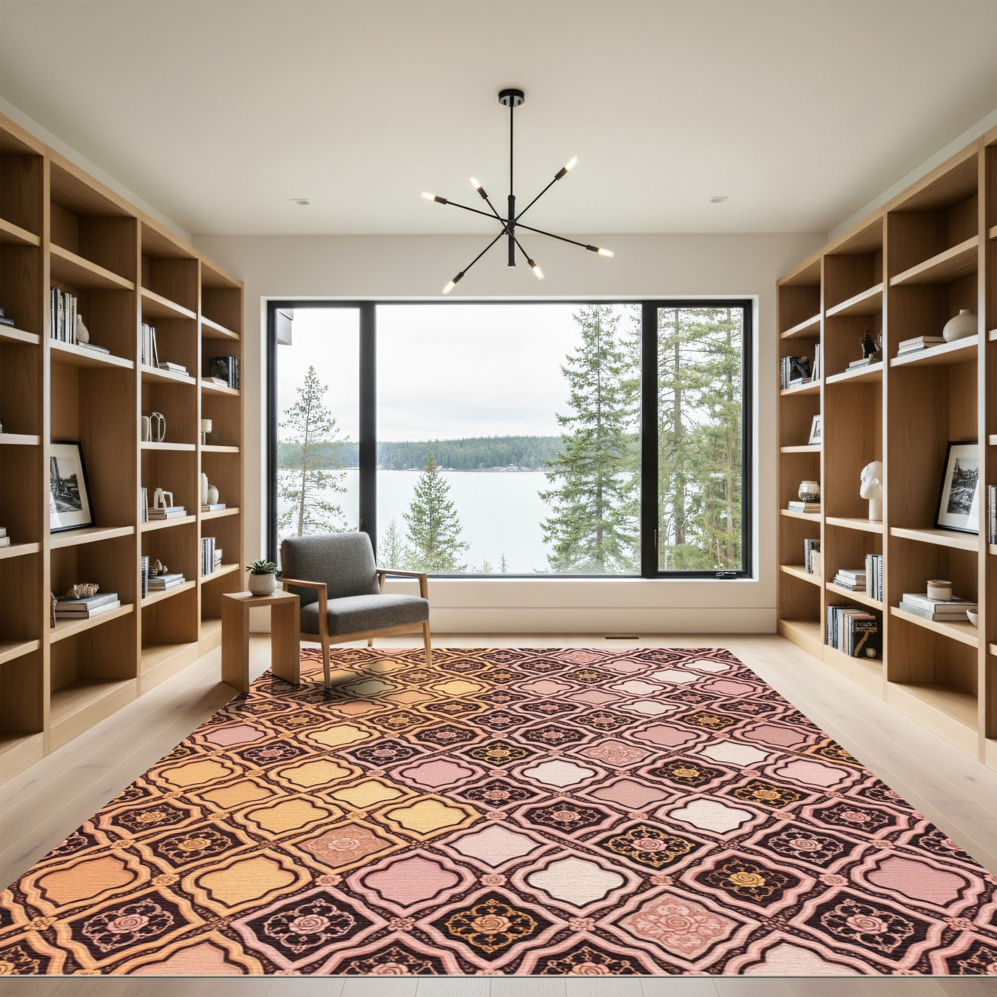 Golden Rose Lattice Quatrefoil Sunset Ombre Rug