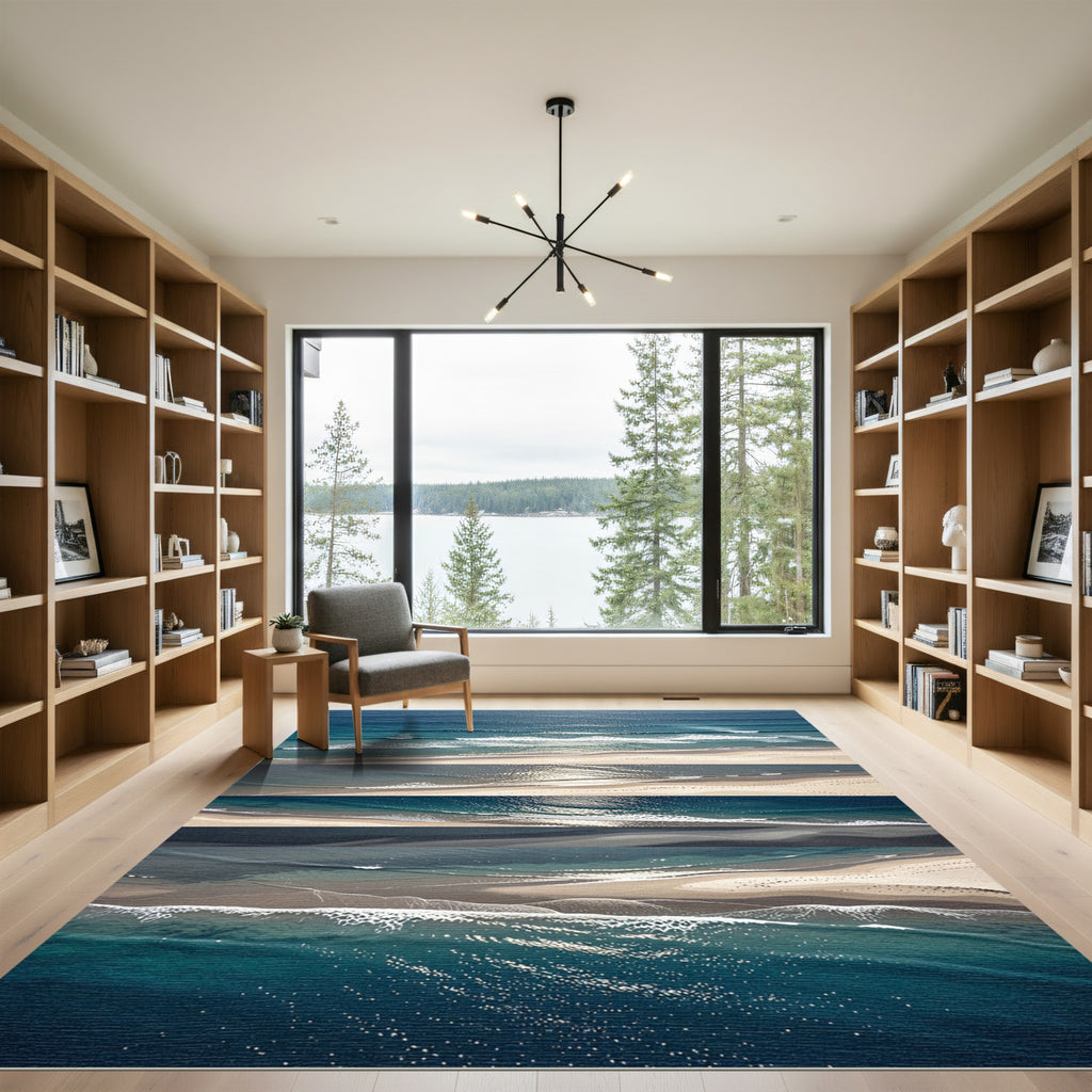 Aerial Blue Ocean Tides Coastal Art Rug