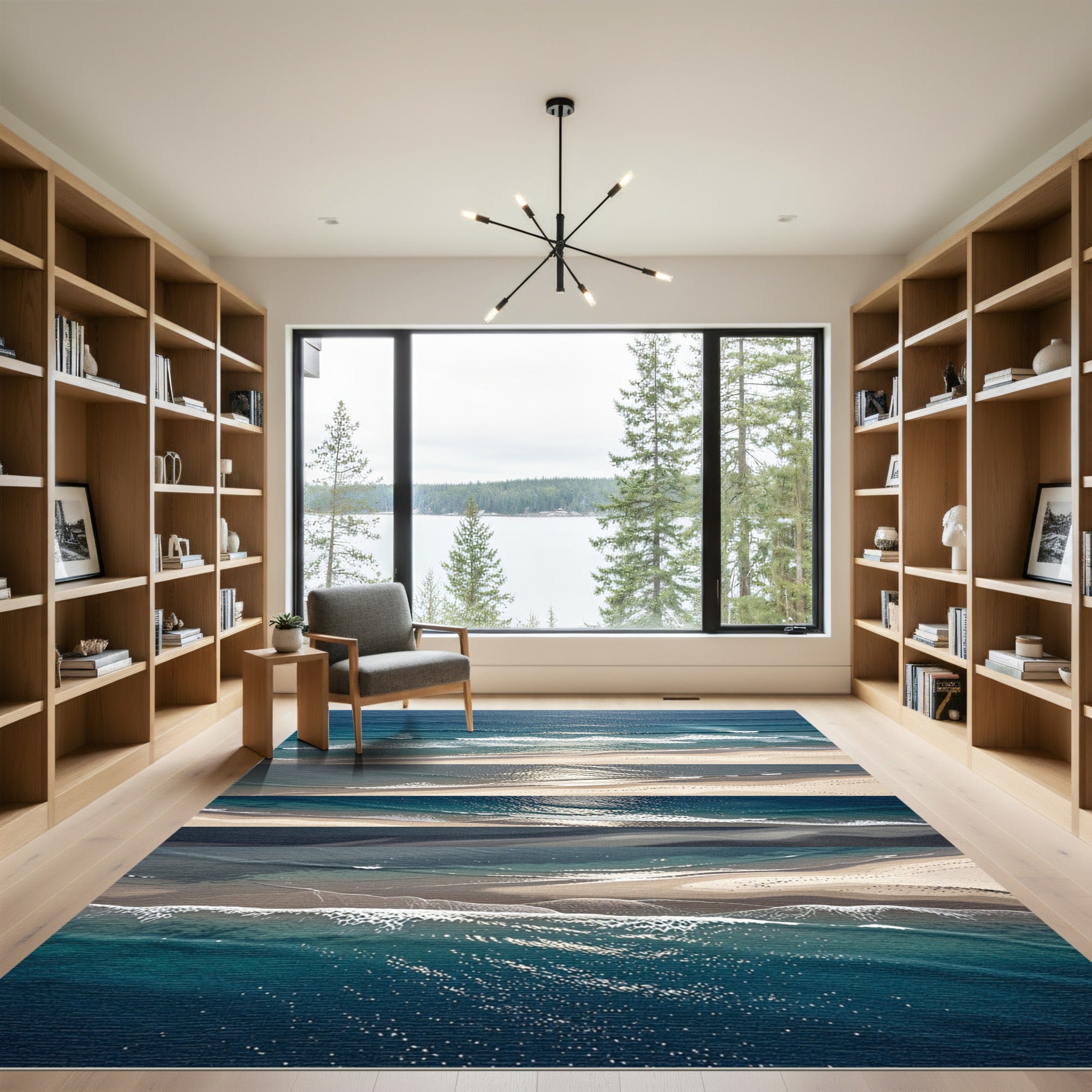 Aerial Blue Ocean Tides Coastal Art Rug