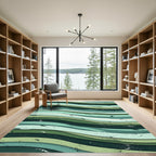 Abstract Green Layered Wave Rug