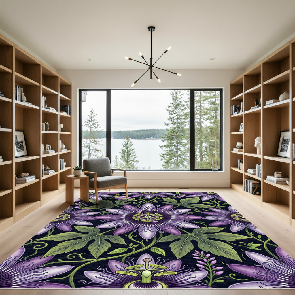 Elegant Violet Passionflower Botanical Garden Rug