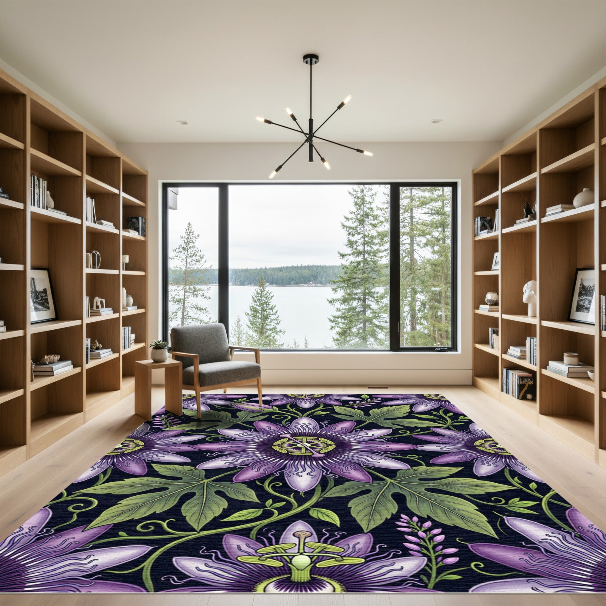 Elegant Violet Passionflower Botanical Garden Rug
