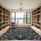 Metallic Silver Victorian Floral Engraving Rug