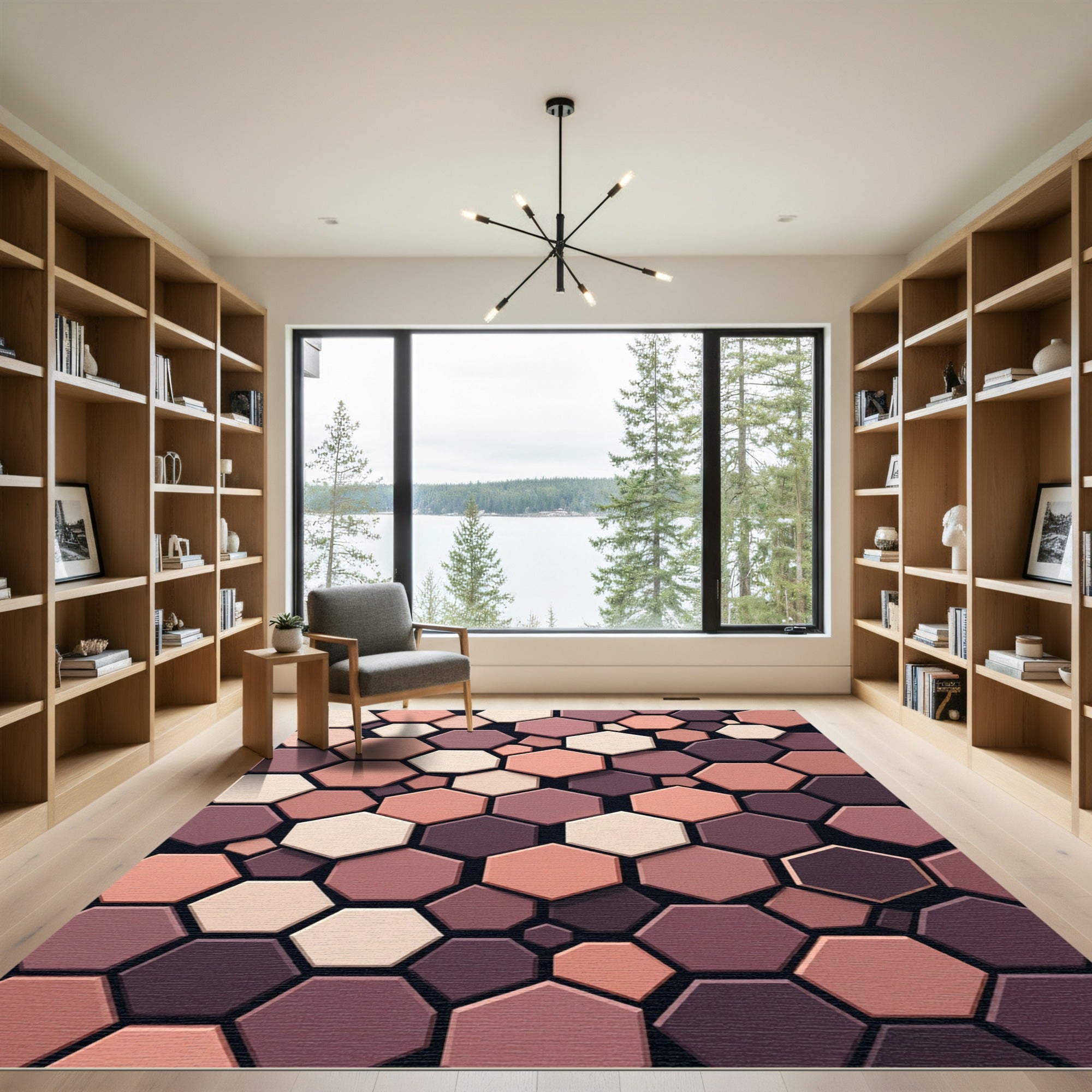 Sophisticated Earthy Tones Geometric Hexagon Rug