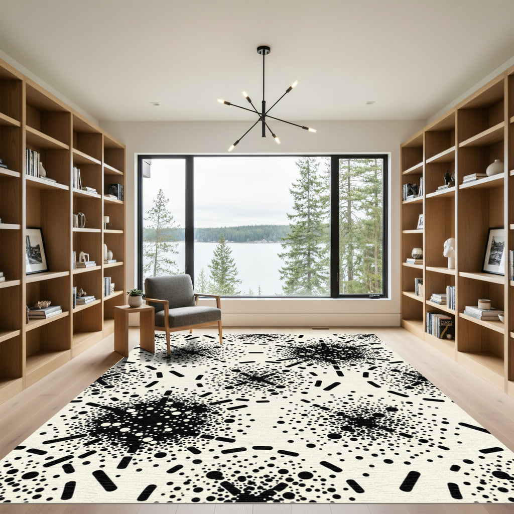 Black White Speckled Starburst Rug