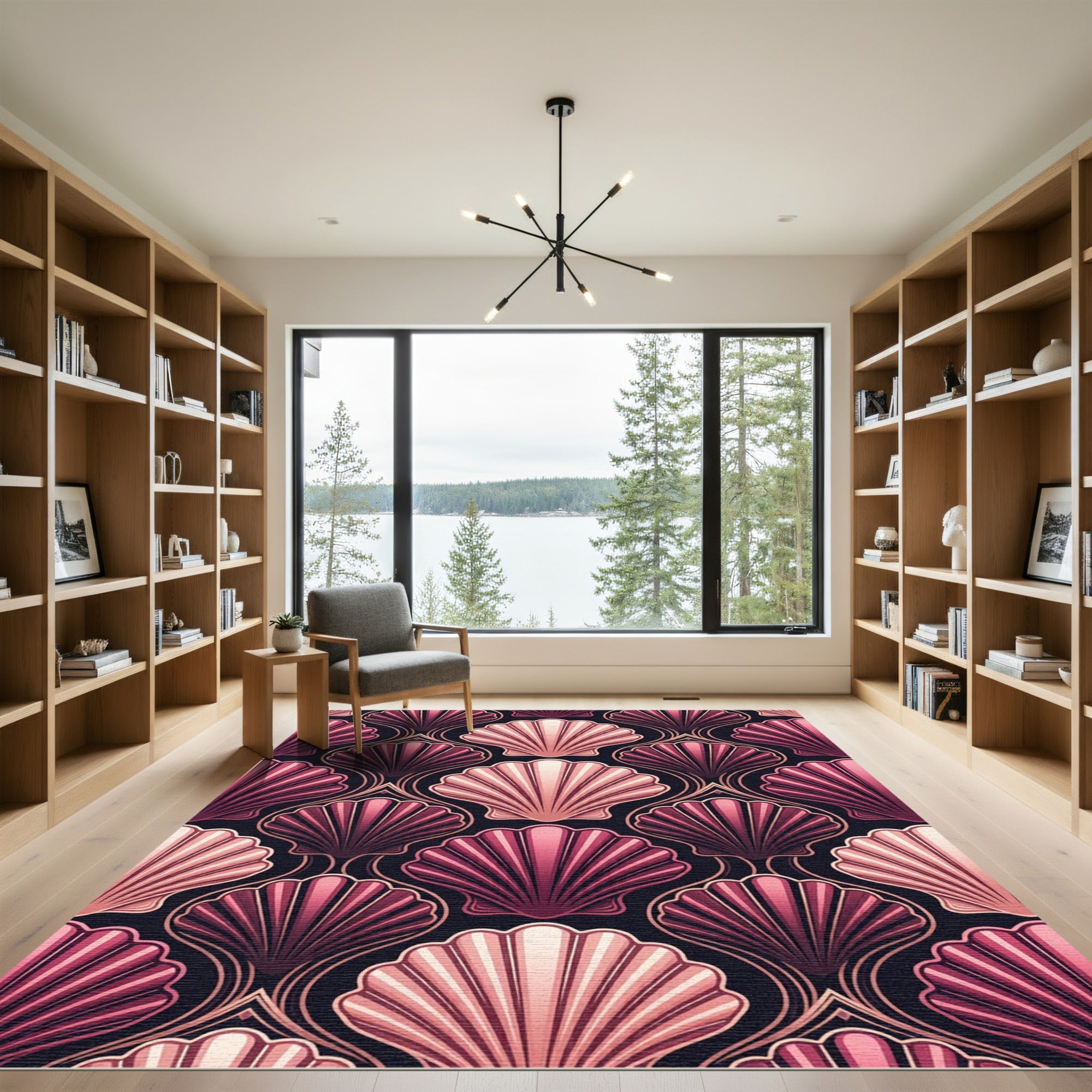 Art Deco Pink Seashell Pattern Rug
