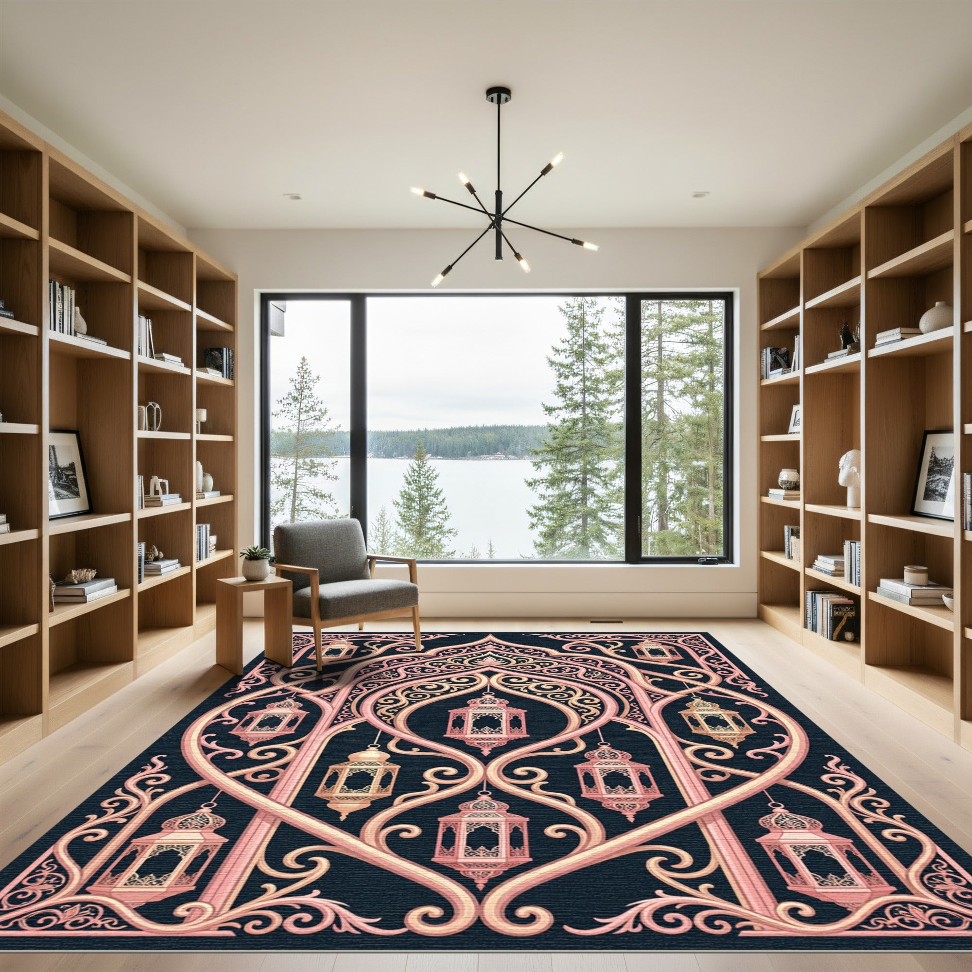 Elegant Blush Pink Lantern Archway Floor Covering Rug