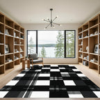 Bold Black and White Plaid Grid Rug