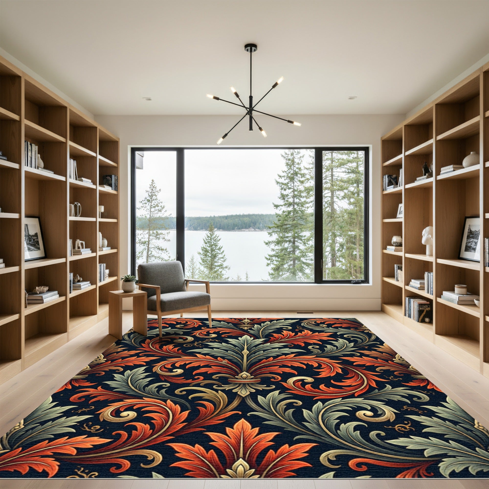 Ornate Autumn Acanthus Leaf Scrollwork Rug