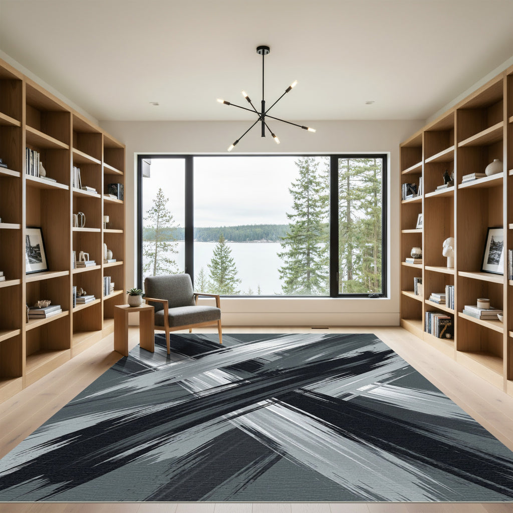 Monochrome Brushstroke Intersection Rug