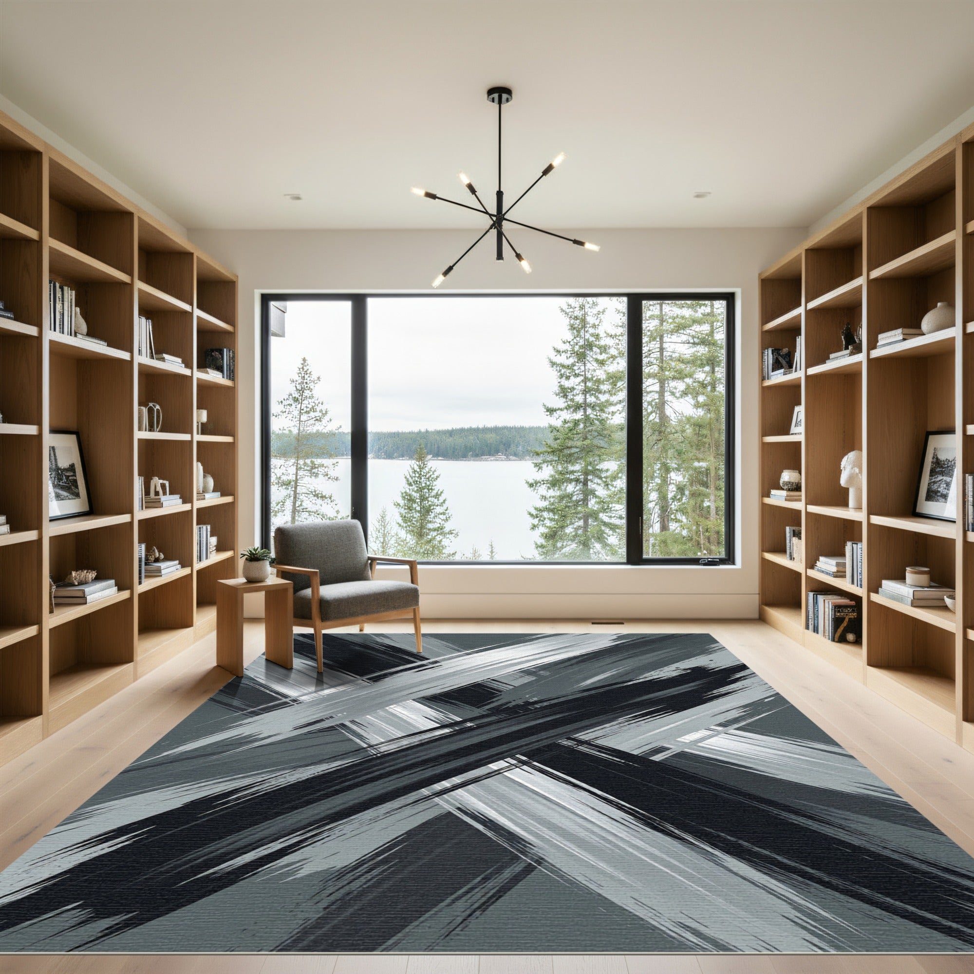 Monochrome Brushstroke Intersection Rug