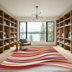 Coral Pink Swirling Ribbon Waves Rug