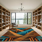 Geometric Staircase Abstract Orange Cyan Art Rug