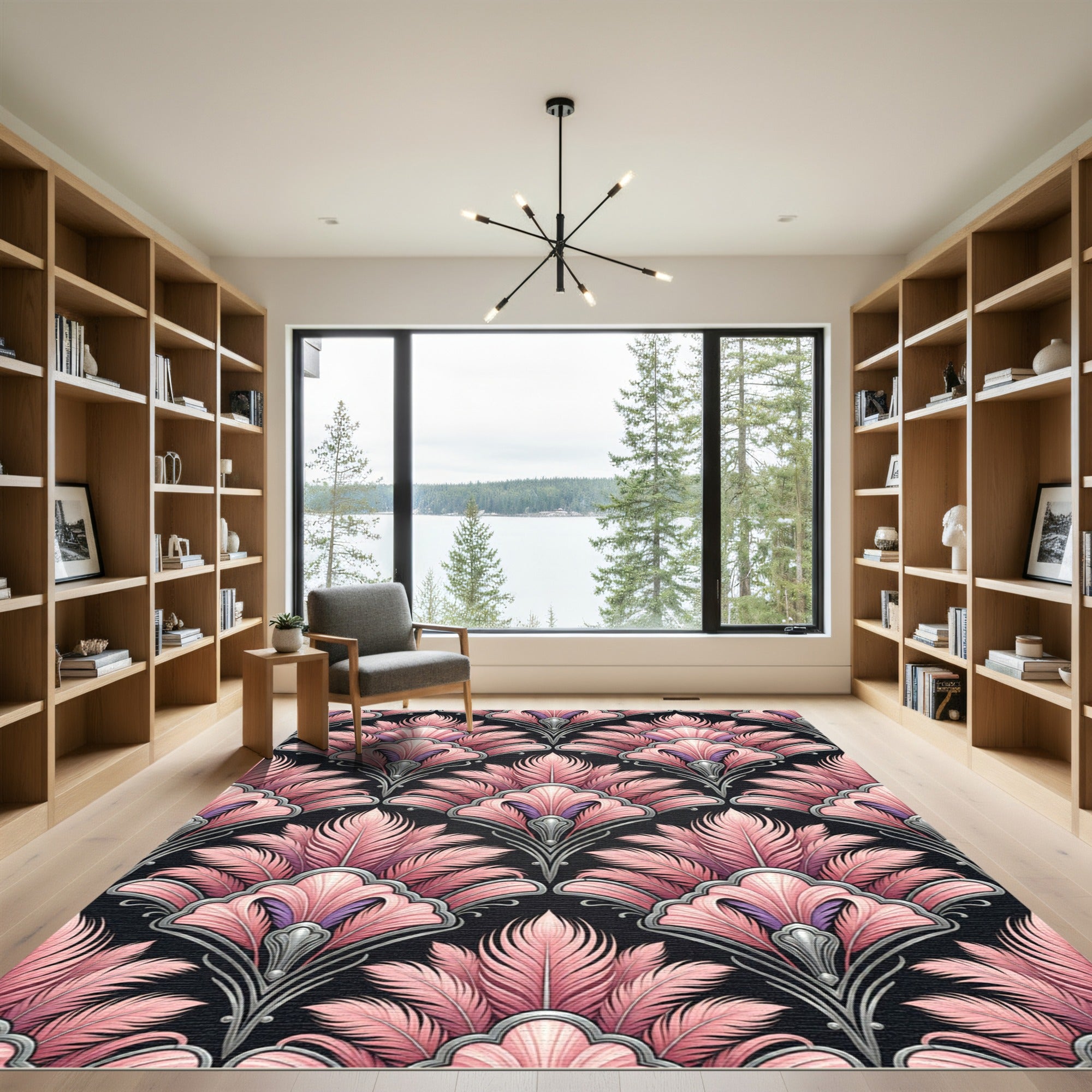 Pink Feathered Art Deco Fan Rug
