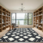 Charcoal Geometric Lattice Interlocking Grid Rug