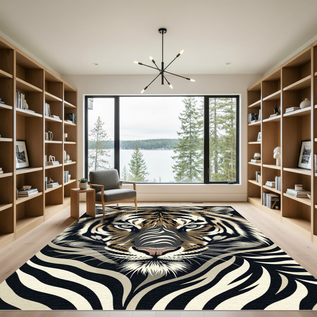 Bold Tiger Face Black And Tan Rug