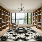 Black Burst Starburst Cream Background Rug