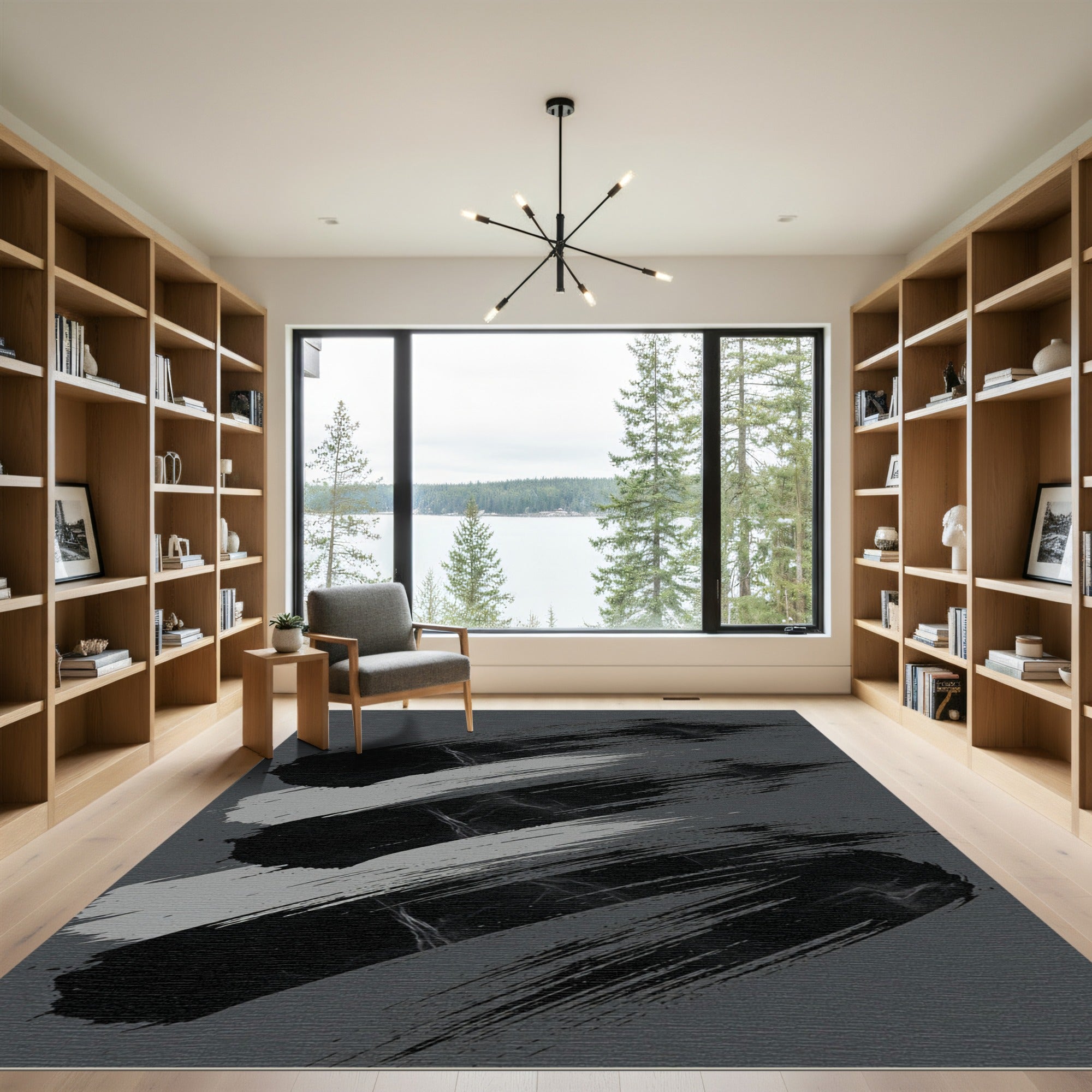 Modern Abstract Monochrome Brush Stroke Rug