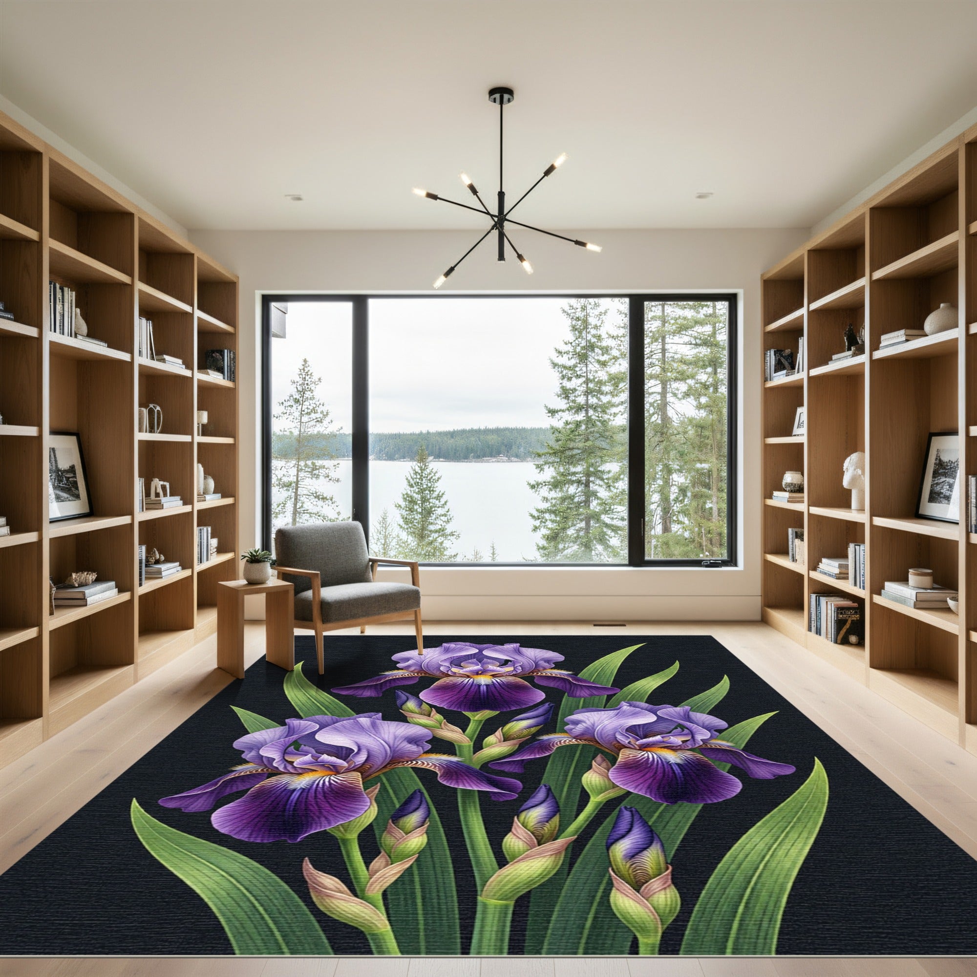 Elegant Purple Iris Botanical Bouquet Rug