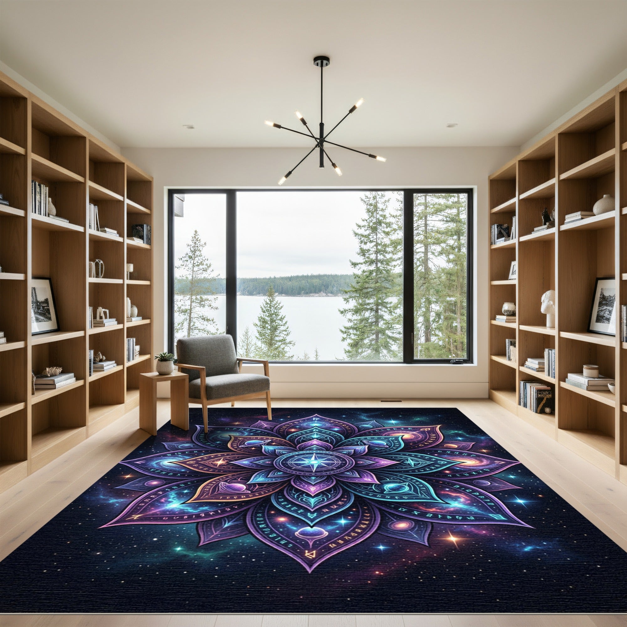 Cosmic Celestial Lotus Galaxy Mandala Rug
